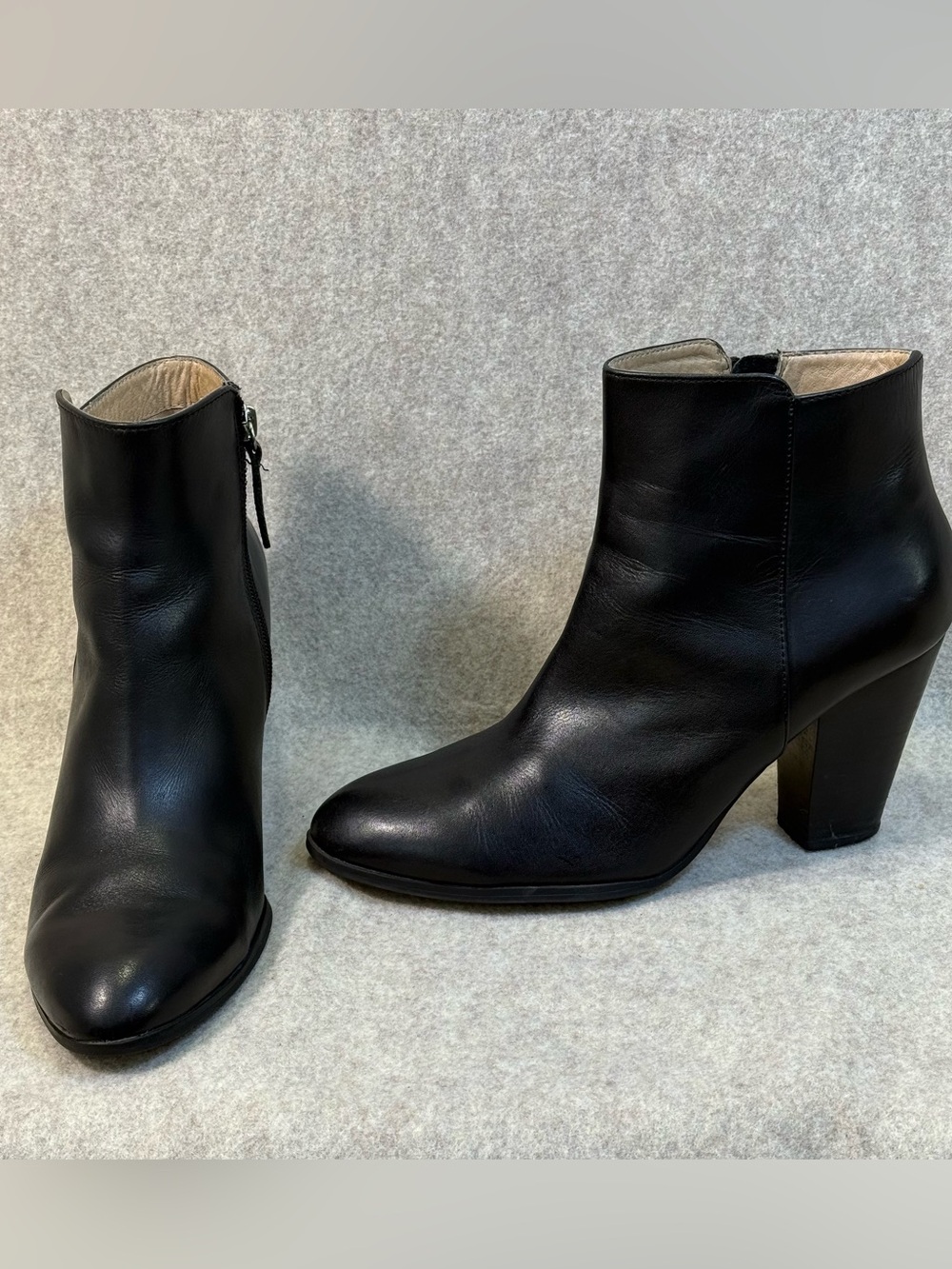 Adrienne Vittadini Soft Black Leather Women's Ankle Boots  with Block Heel 8.5
